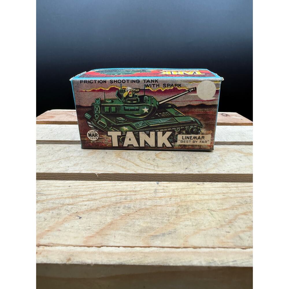 Vintage Linemar Friction Shooting Tank Toy - Japan - Original Box